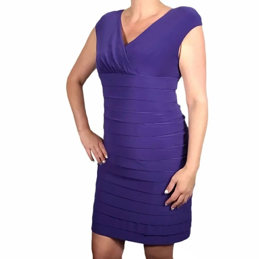 American Living Sheath Purple V-Neck Dress